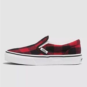 Vans plaid sherpa slip on kids